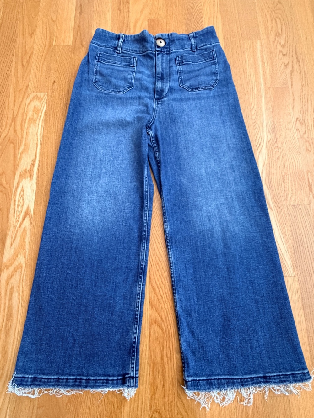 Anthropologie Maeve Colette Wide Leg Jeans Sz 29 Cropped Raw Hem Denim